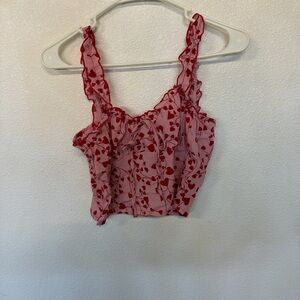 SHEIN Red Floral Ruffle Crop Top